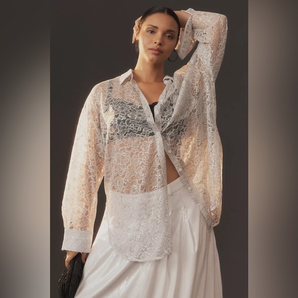 NWT Metallic Lace Buttondown Shirt - Picture 3 of 10